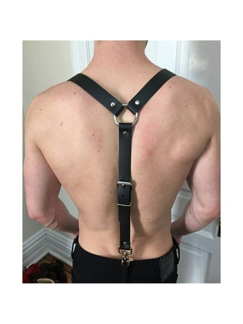 Black Leather Top Shoulder Clip On Suspenders Harness Belt Motorcycle Biker NWT